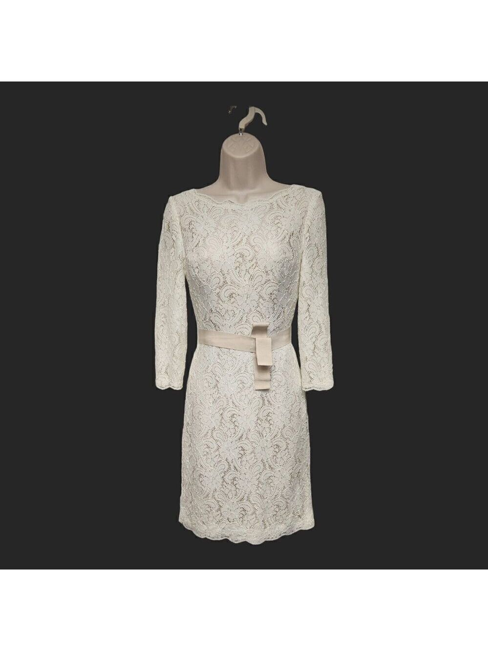 Waters & Waters Knee-Length Lace 3/4 Sleeve Pencil Dress Color Ivory Size 6